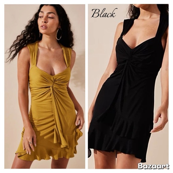 Free People Beach Farrah Mini Dress Faux Wrap Ruffle Trim Knot Black Small - Picture 1 of 11